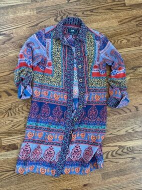 Anthropologie Multicolor Paisley-Print Button-Front Dress — Blue, Orange, Purple
